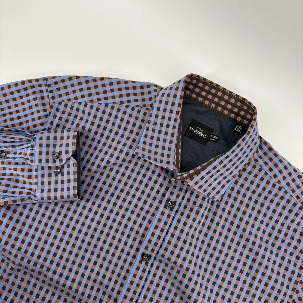 Parc 81 Men's XXL Blue Brown Argos Button Down Dress Shirt Business Casual‎